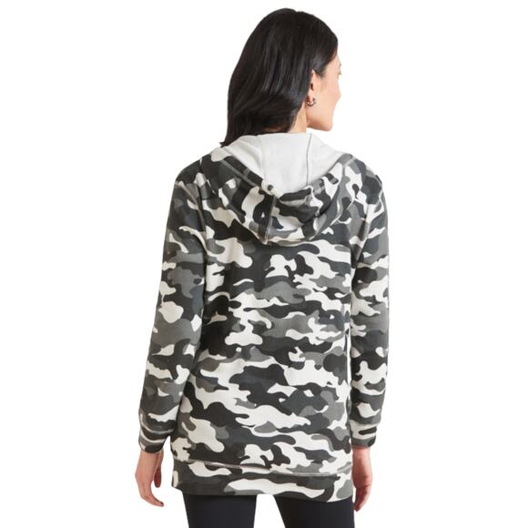 CHASER Camo Hoodie Sweatshirt Cotton Gray Zip Up Fleece Lined Pockets XS NWT - Picture 3 of 12